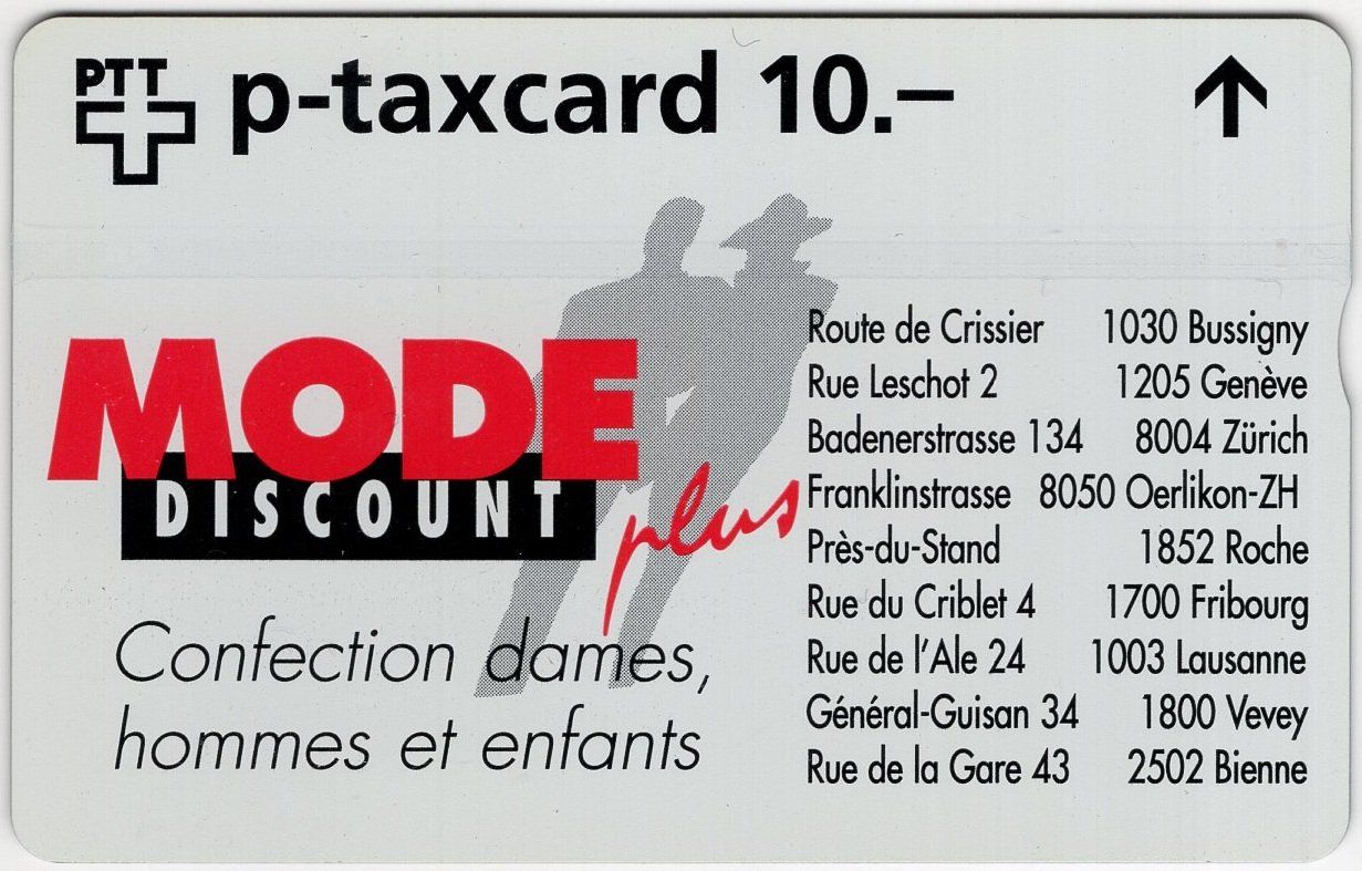 Schede telefoniche: MODE DISCOUNT plus - seltene FullFace Werbe Taxcard – Usato da Eglisau venduto da Chperfins