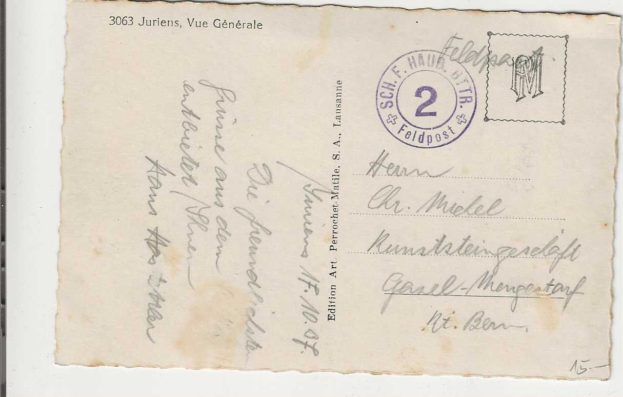Ansichtskarten: Juriens, 1937 – Gebraucht aus Spiez von Niesen20 1