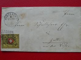 Rayonbrief 1854 von WINTERTHUR mit 16II (gelb) fehlerfrei,