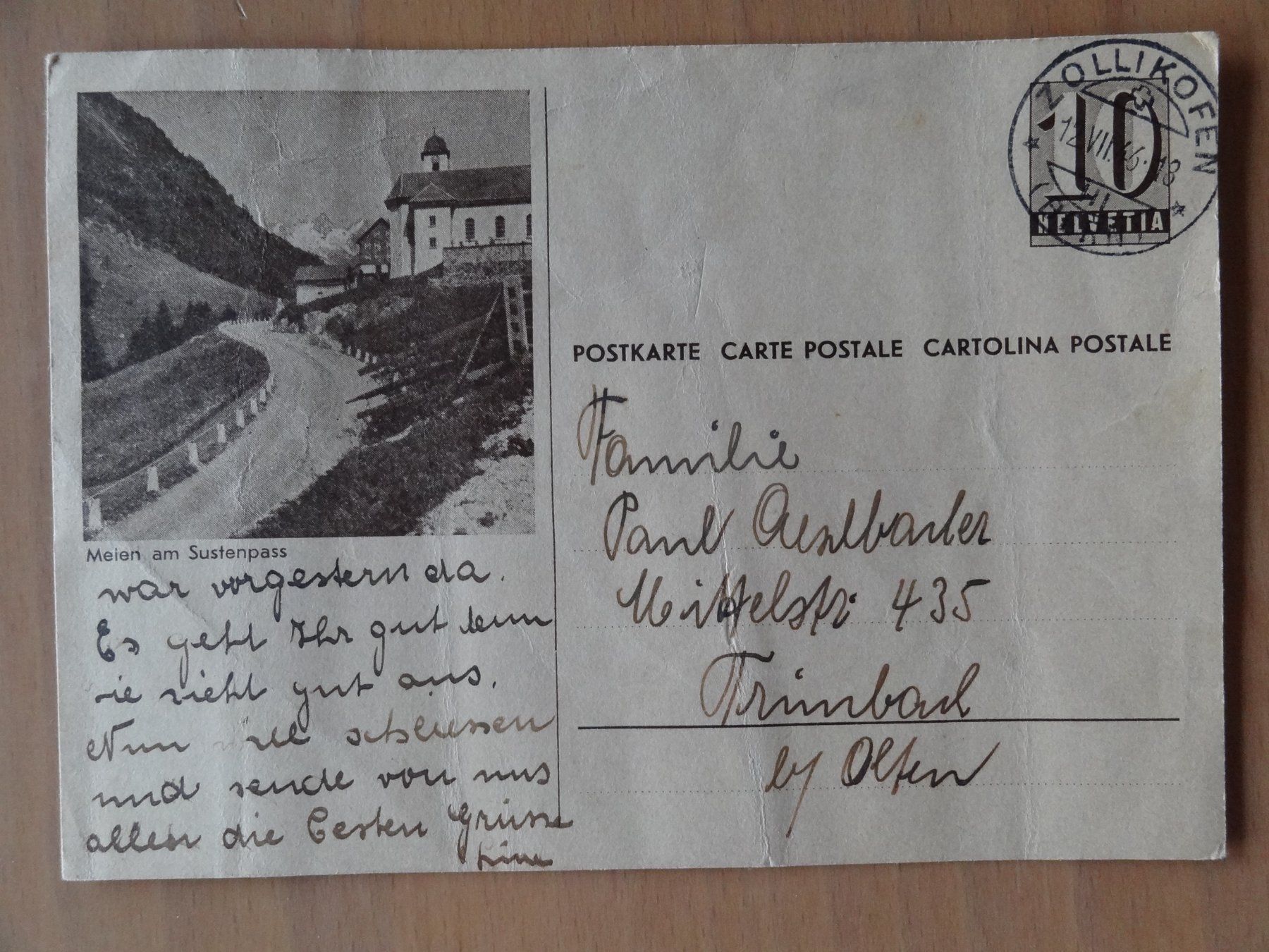 Cartoline postali: Meien am Sustenpass - 1946 – Usato da St Léonard venduto da Riglin