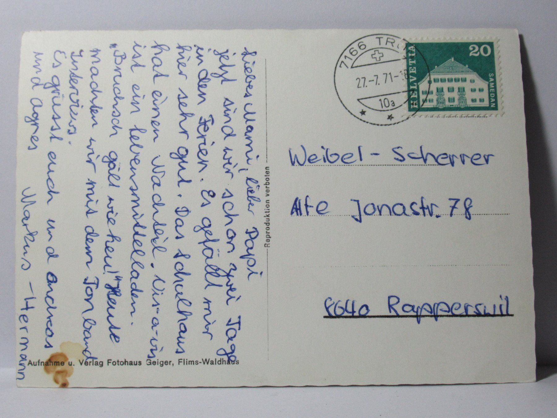Cartoline postali: Trun , neues Schulhaus 1971 – Usato da Grenchen venduto da Bluemchen1900 1