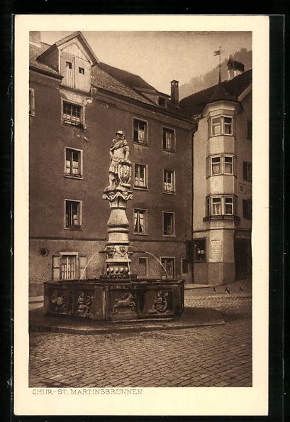Ansichtskarten: AK Chur, Am St. Martinsbrunnen – Gebraucht aus Berlin von bartko-reher