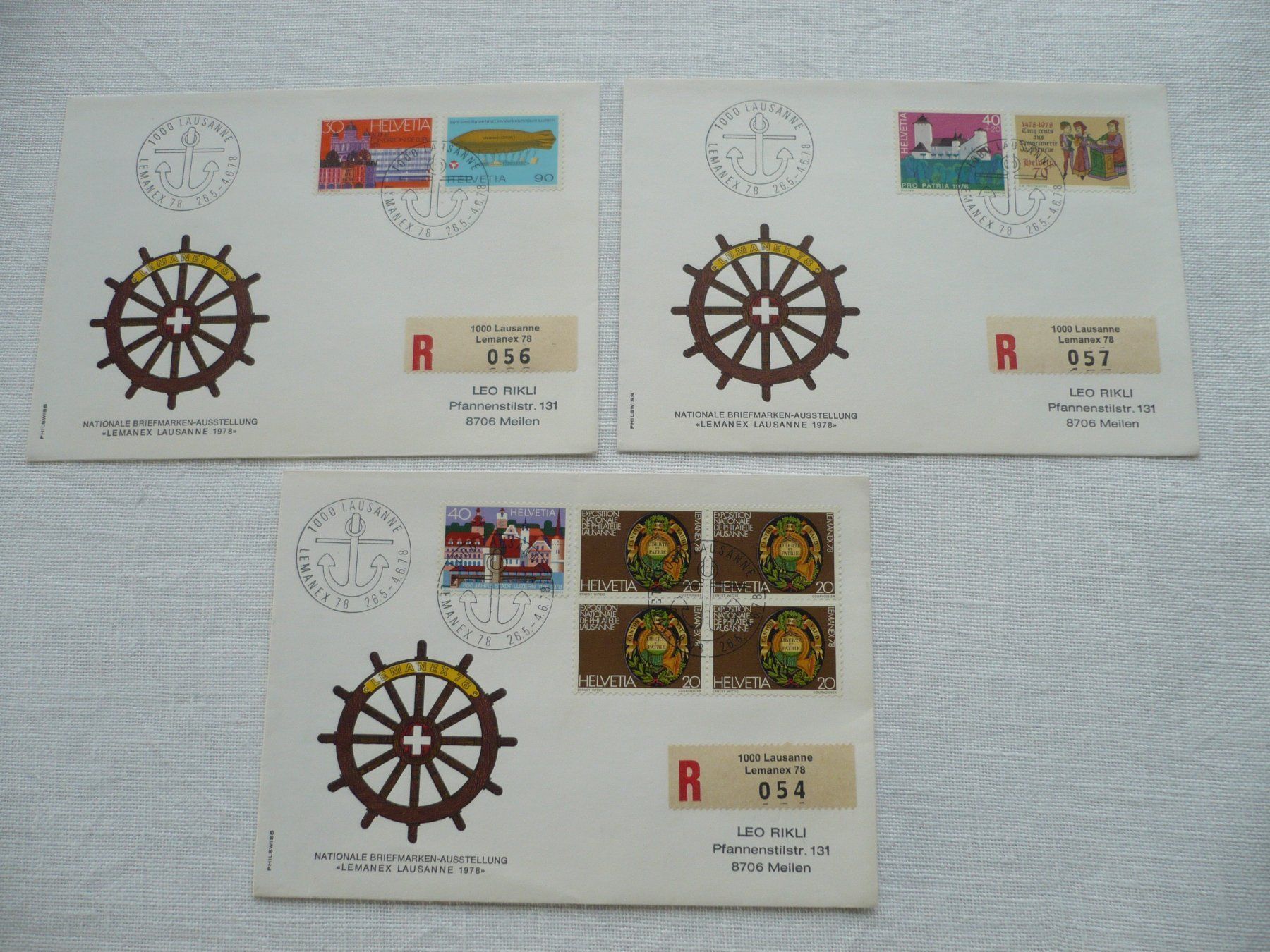 Tutti i francobolli: 1978 LEMANEX 3 Briefe – Usato da Zürich venduto da saltandpepper008