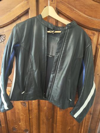 Damen Motorrad Lederjacke schwarz weiss blau Grösse 44