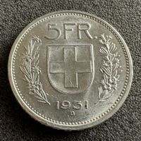 5 Franken Silber 1931 13 Sterne über Kopf