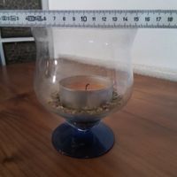 Glas mit blauem Fuss, Windlicht Kerzenhalter Vase Deko top