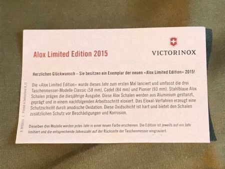 Victorinox Begleitblatt Limited Edition 2015