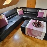 XXL Ledersofa mit Hocker und Tisch Leder schwarz