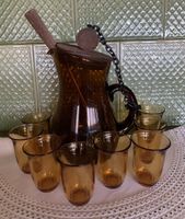 Vintage Sangria Glaskrug mit 8 Gläser Set, Top Zustand
