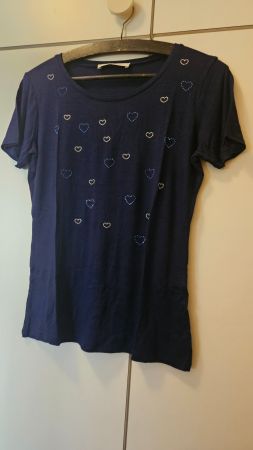 Maglietta blu con cuori strass Rismel tg.M viscosa