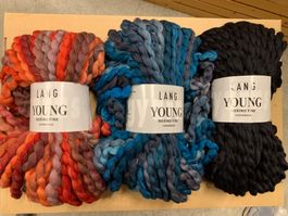 Lang Yarns Young Merino NEU 450gr Blau orange mel & schwarz