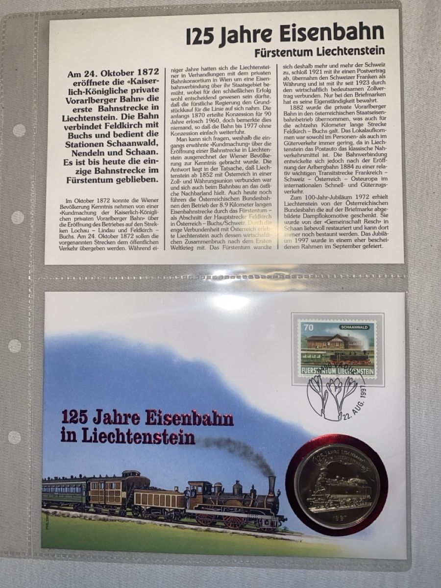 Tutti le monete: Numisbrief mit Münze 125 Jahre Eisenbahn Lichtenstein, 1997 – Usato da Dornach venduto da kil_rc55