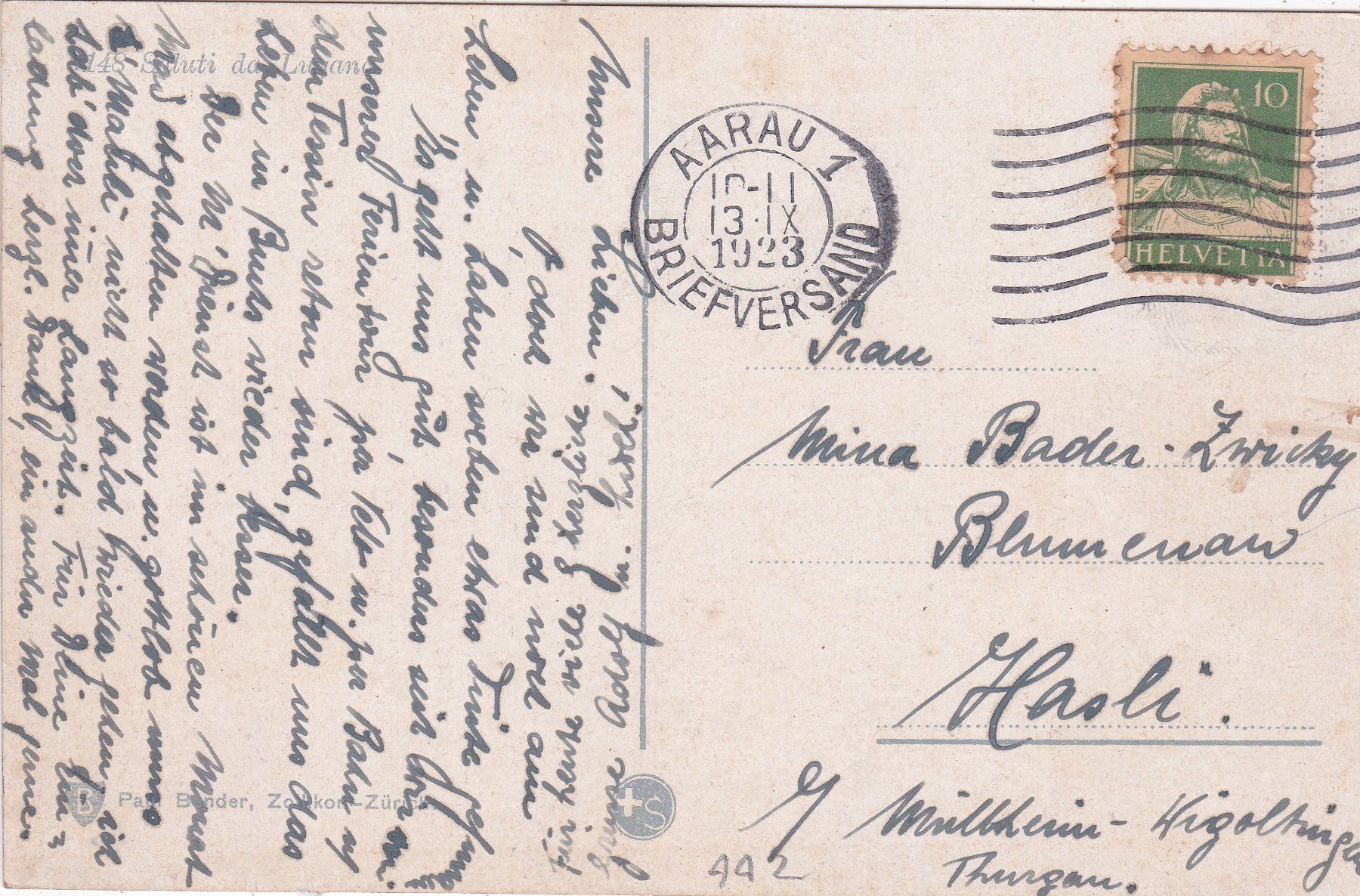 Ansichtskarten: Lugano 1923 – Gebraucht aus Herisau von Lisegrat2008 1