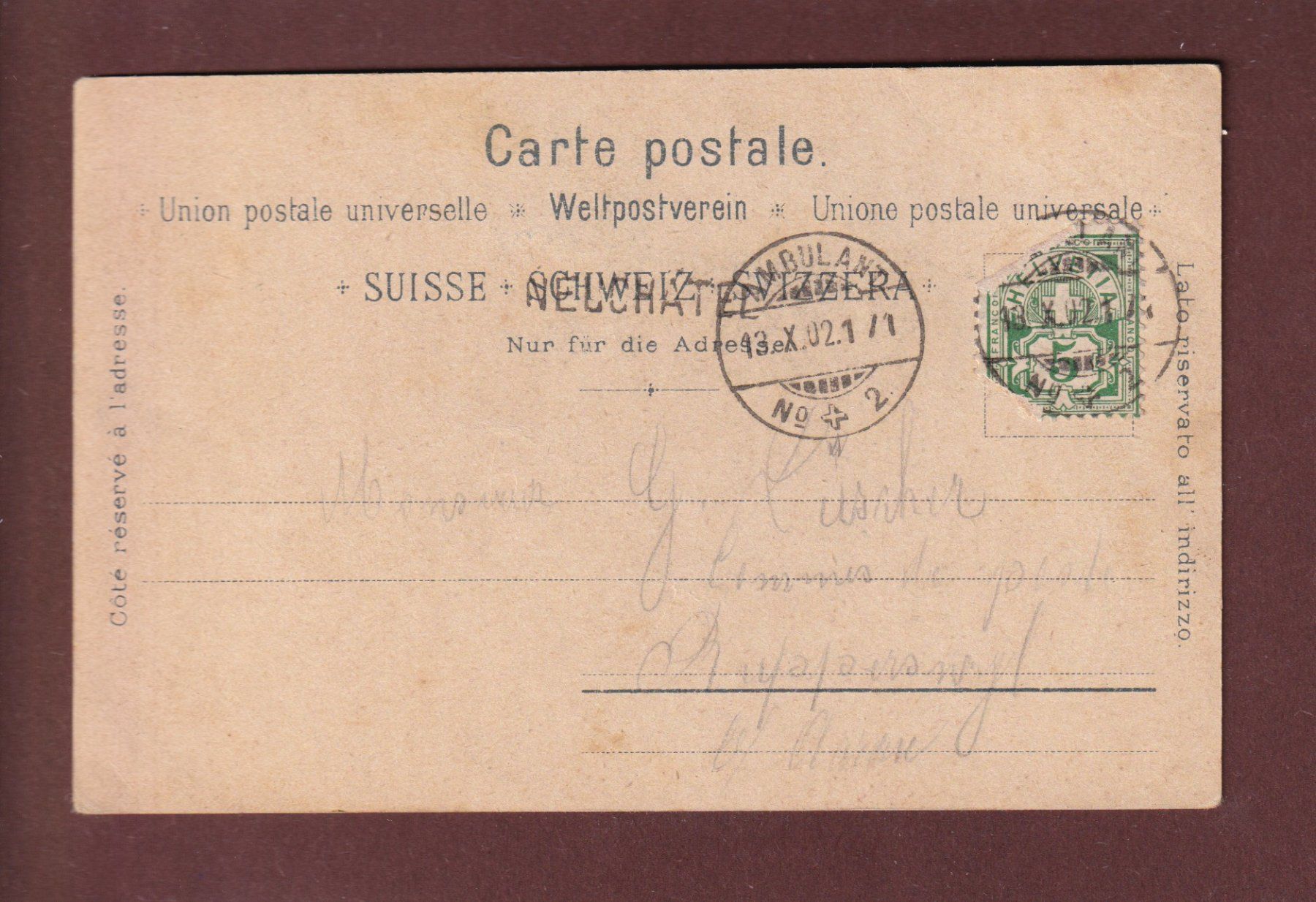 Cartoline postali: Souvenir de NEUCHÂTEL - 1902 Litho Schlumpf – Usato da Pully venduto da nicecards 1