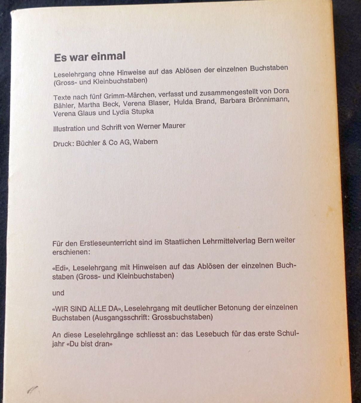 Bücher: Es war einmal - Sprachlernbuch Bern ca 1960. Werner Maurer – Gebraucht aus Gutenswil von Optico 2