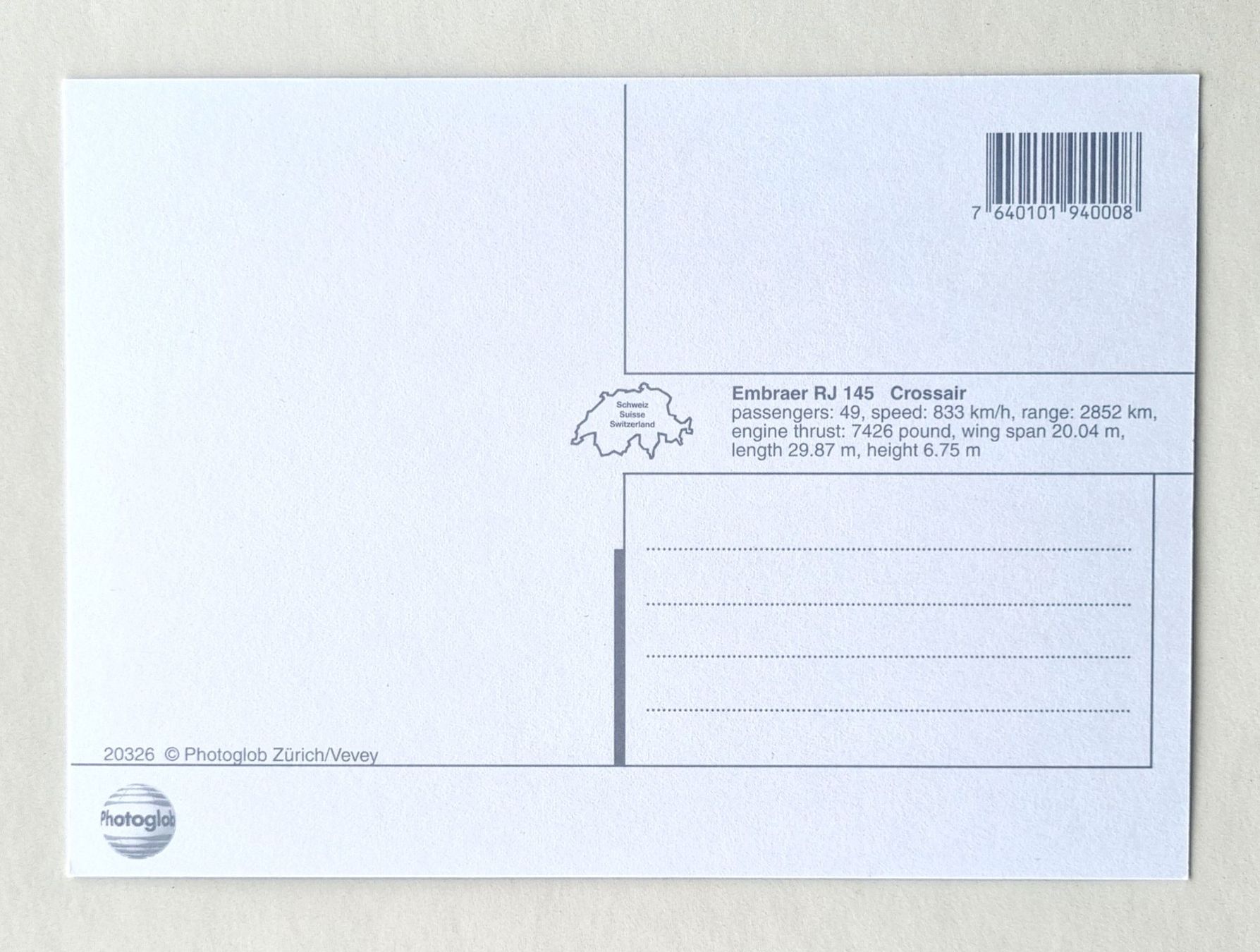 Cartes postales: Crossair - Embraer RJ 145 - HB-JAA – D'occasion à Rothrist par RROENK 1