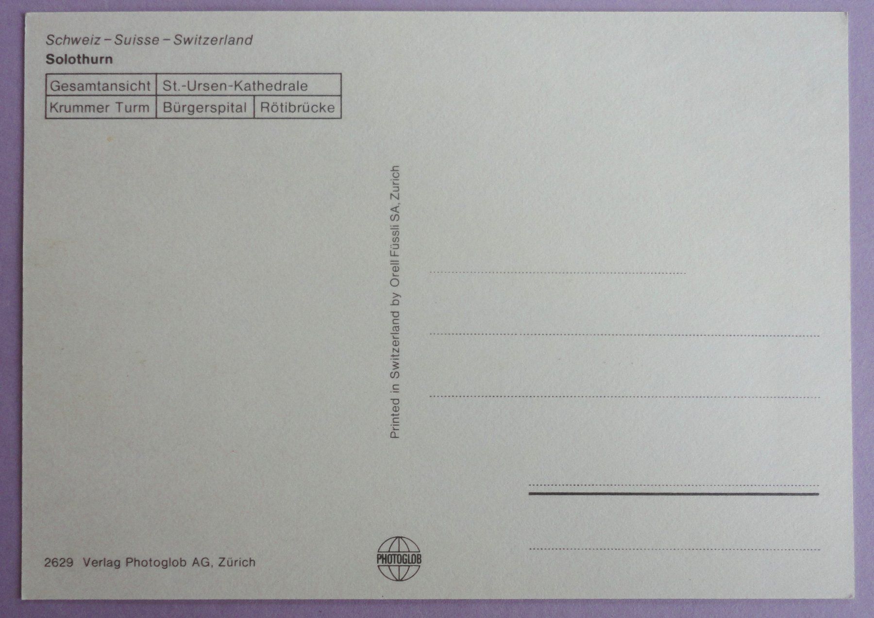 Cartoline postali: Solothurn – Usato da Fétigny venduto da Billy2miny 1