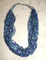 SCHÖNE KETTE BLAU-TÜRKIS PERLEN NEU 57 CM