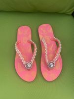 SUMMERTIME - stylische Flip-Flops mit Perlen, rosa, 39/40