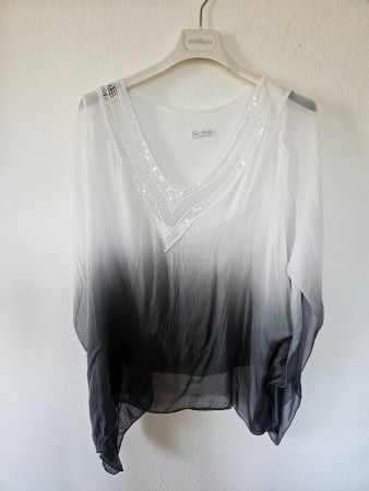 Sommer Tunika  Häkelspitze Weiss Schwarz Ombre