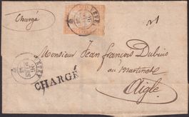 1858, 25D-Strubelbrief von VEVEY mit Chargé nach AIGLE.