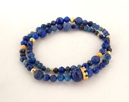 2fach Armband Saphir Kyanit Lapislazuli Sodalith Silber
