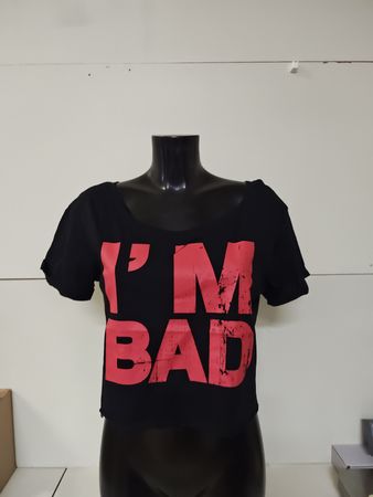 Crop-Top, in schwarz mit Aufdruck, (I'm Bad) Gr. M. (nov410)
