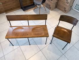 Holzbank und Stuhl Set, Metallgestell, guter Zustand