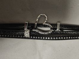 Armband Lederimitat Herz Strass Silber Neu