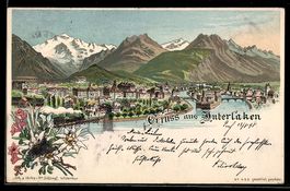 Litho Interlaken, Panorama mit Gebirge, 
