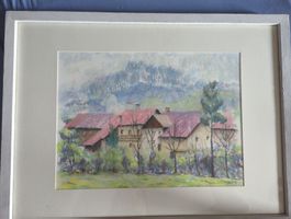 Gemälde von Werner Döbeli - Bauernhaus Landschaft gerahmt.