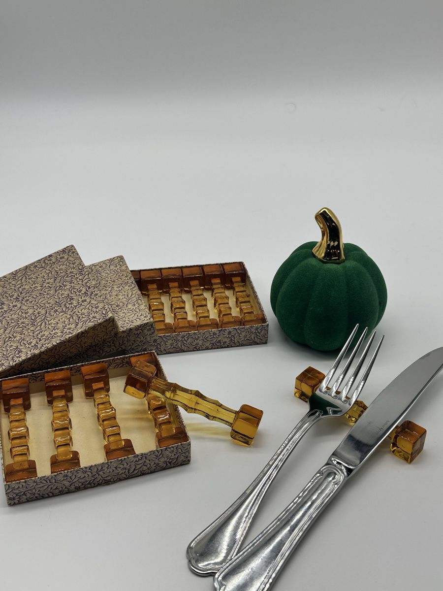 Set di posate: 12 x ART DEKO Bernstein Besteck / Messerbänkchen – Usato da Villmergen venduto da JacRon 1
