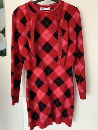 ZARA Set Kleid + Cardigan Rot Karo | Gr. S/M