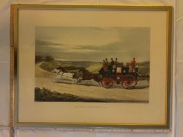 Alte Pferdekutsche Lithographie im Goldrahmen