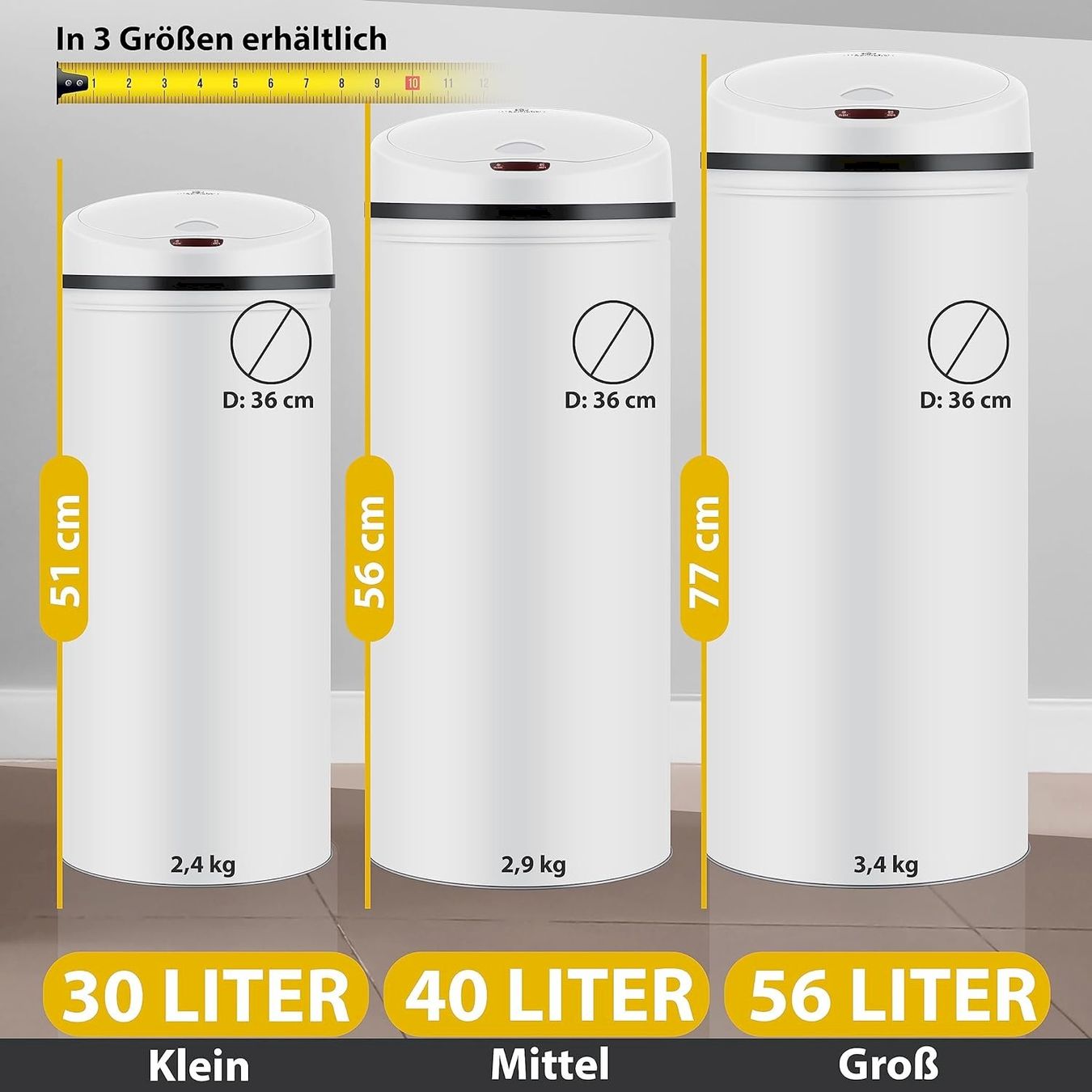 Cestini per rifiuti: Automatik Sensor Mülleimer 30L weiss – Nuovo e nell'imballaggio originale da Bottighofen venduto da zaap 8