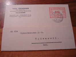 Karte mit Frankiermaschinenaufdruck 1937, gelaufen