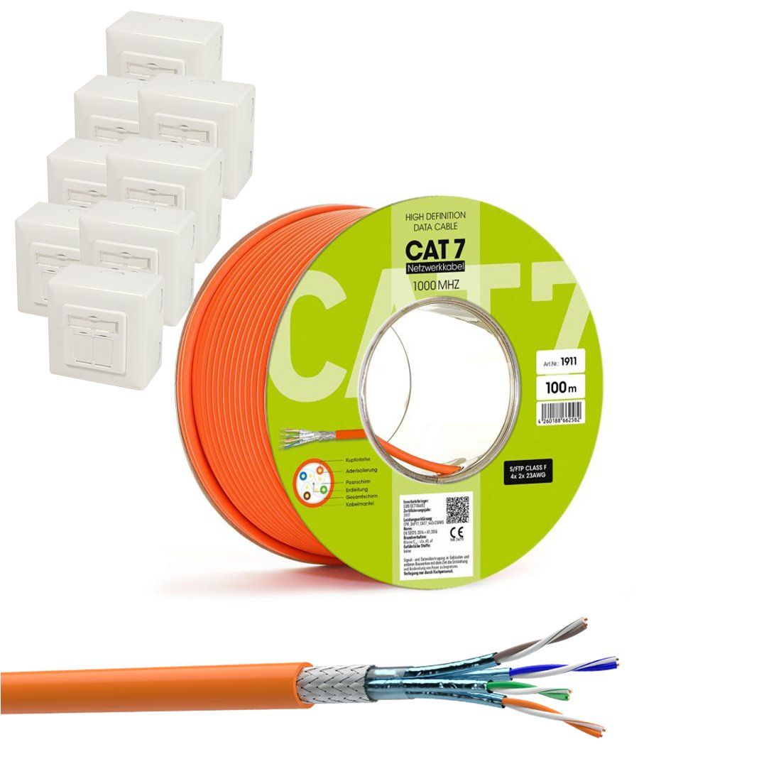 Spine: 100m Cat7 Kabel + 4 Netzwerkdosen Cat6a – Nuovo e nell'imballaggio originale da Perlen venduto da shelbycobra 1