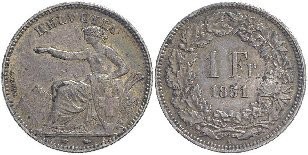 Tutti le monete: 1 Franken 1851 A (06) – Usato da Chiasso venduto da Novamarketing