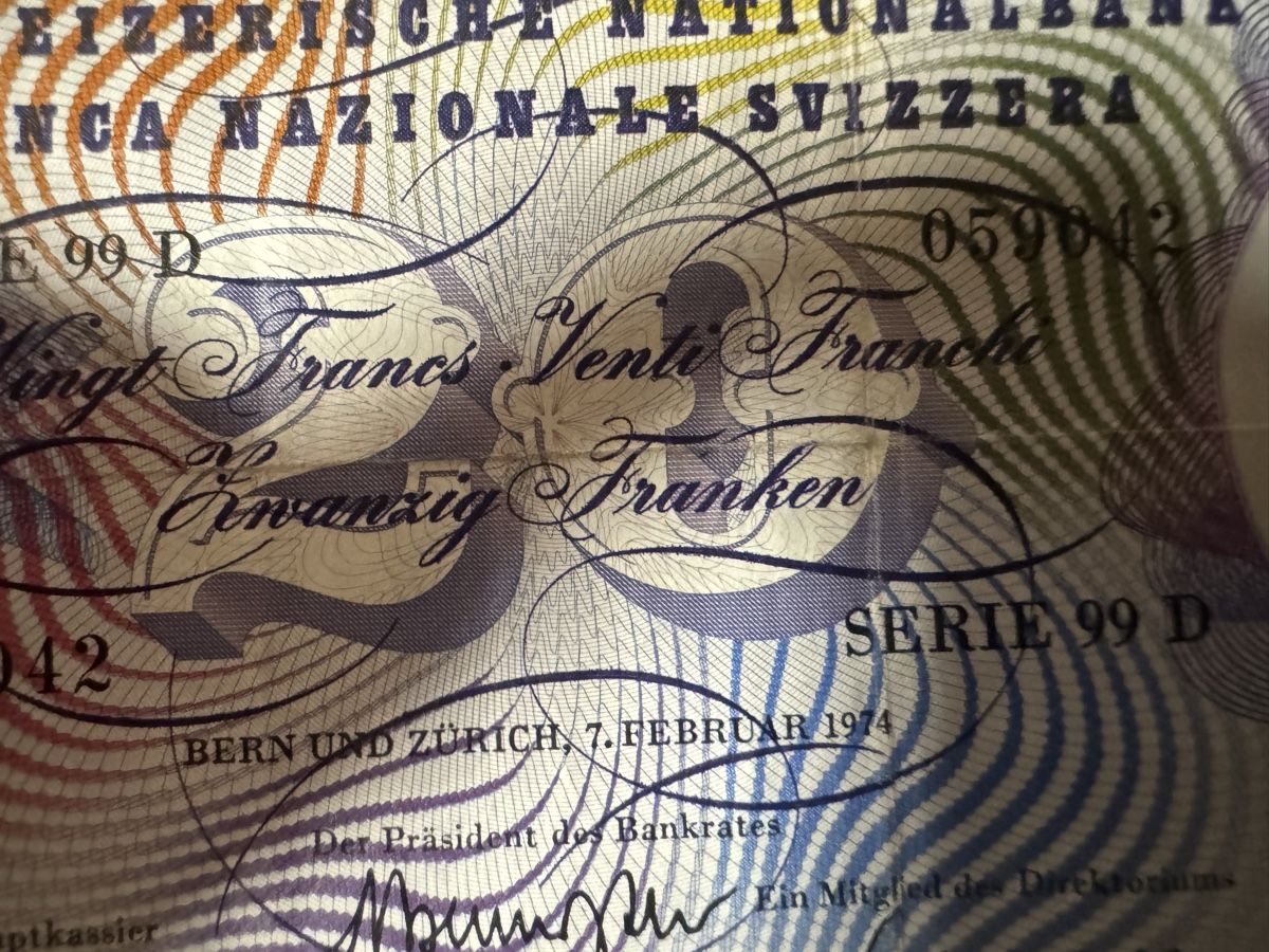 Banknoten: 20 Franken - Schweiz 1974 – Gebraucht aus Massagno von ilm_vd96 2