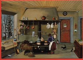 KUNST-POSTKARTE H. Güdel - Bäuerin beim Kochen
