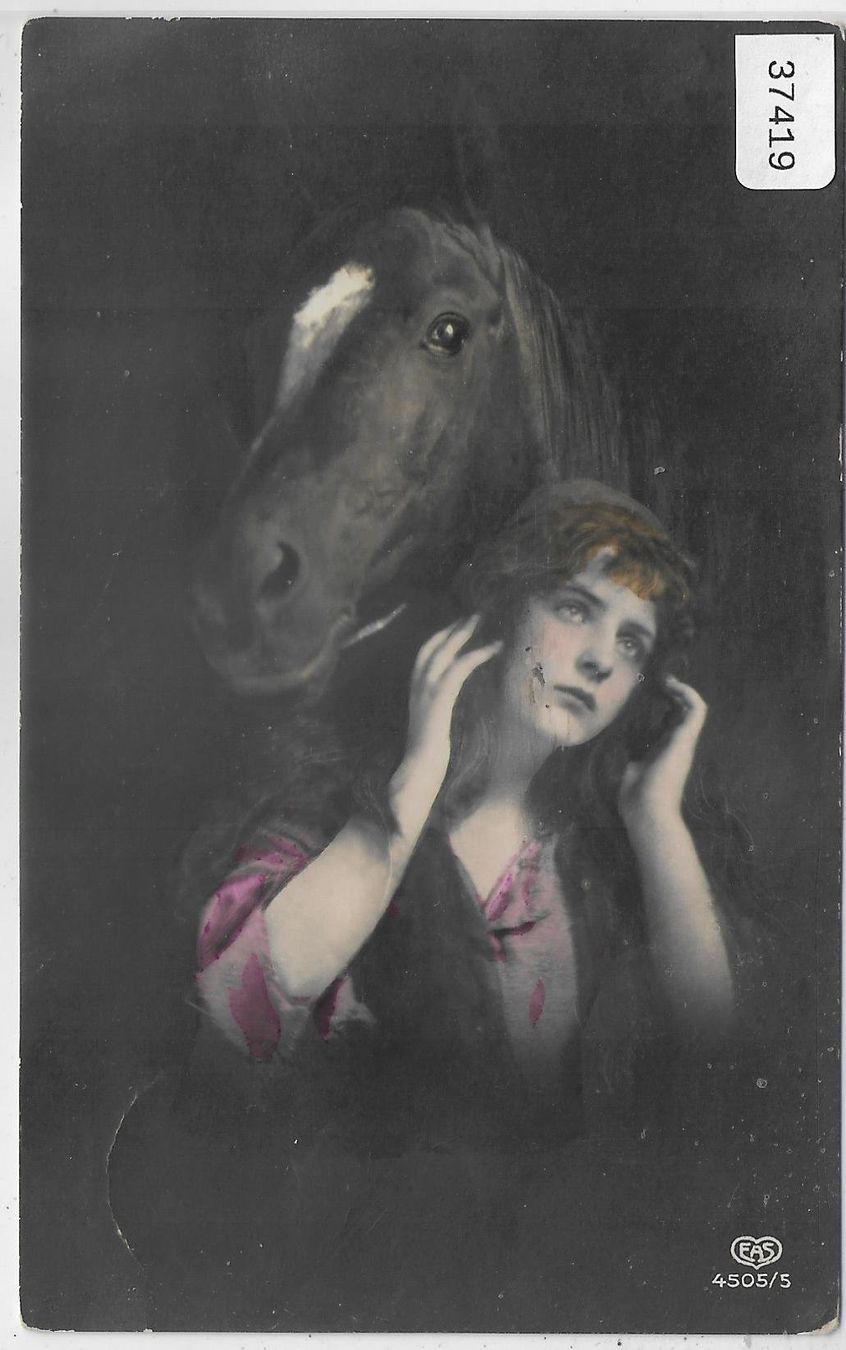 Cartes postales: Junges Mädchen mit Pferd - coloriert – D'occasion à Ettingen par Kartenplanet