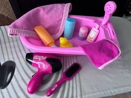 Puppenzubehör, grosses Set mit Sitz, Badewanne, Trage, etc.