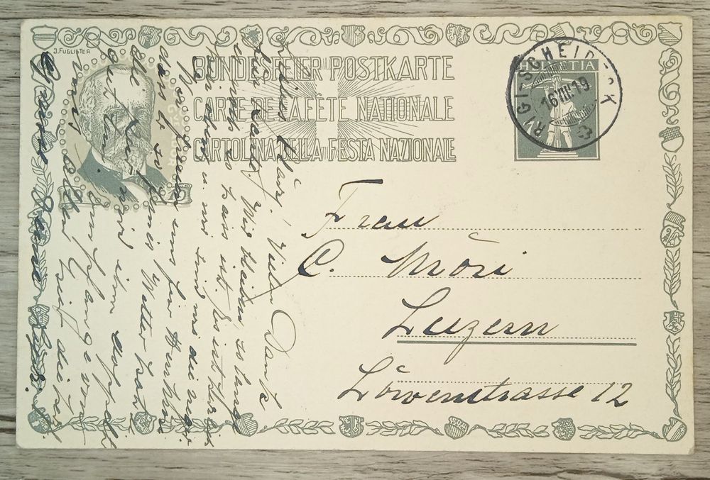 TR59 Carte Postale Suisse 1919 (Gebraucht) in Cousset für CHF 1.5 – mit ...