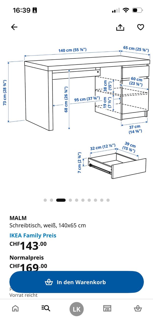 Ikea Scrivanie: Bureau Noir / black Malm Desk – Usato da Chêne-Bougeries venduto da Lena_kollo 3