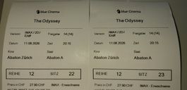 2x IMAX Tickets The Odyssey - Abaton Zurich - August 11th