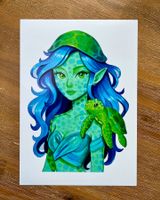 A4 Druck Art Print von Handgemalte Meer Schildkröte Girl