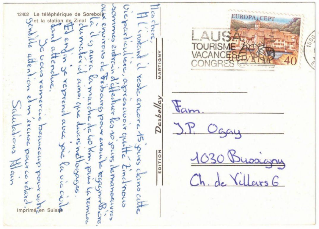 Cartoline postali: Zinal - Luftseilbahn Sorebois – Usato da Binningen venduto da Mountainrider 1