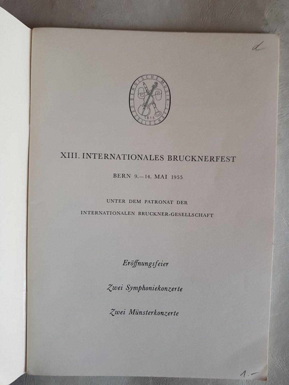 Documenti: 13. Int. Bruckner Fest Bern 1955 Programmheft – Usato da Walterswil BE venduto da Lonitti 1