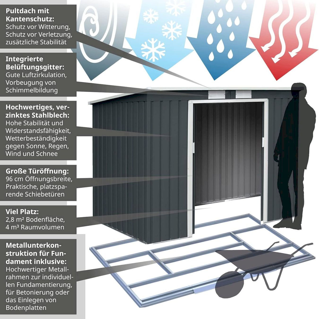 Gartenhäuser & Gewächshäuser: HATTORO P100 Metall Gerätehaus Anthrazit – Neu und originalverpackt aus Bottighofen von zaap 3
