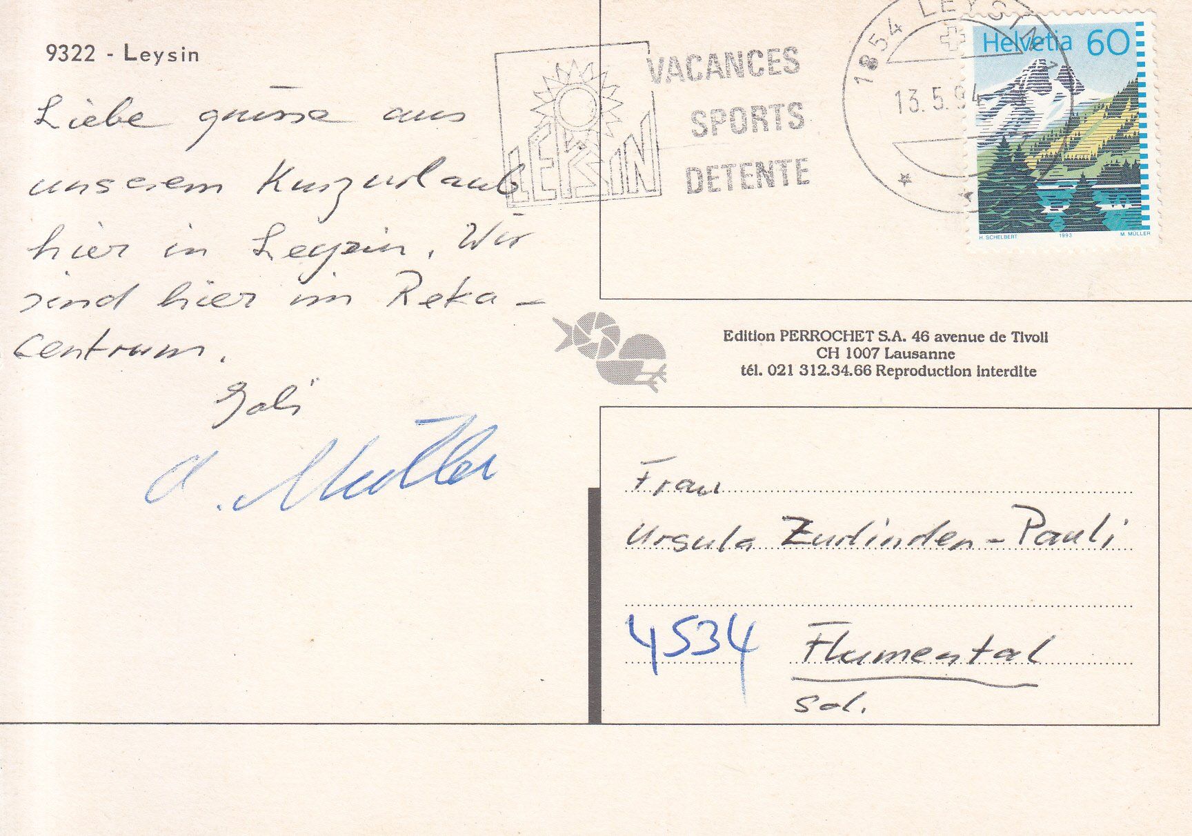 Cartoline postali: Leysin 1994 – Usato da Bürglen TG venduto da StampGraf 1